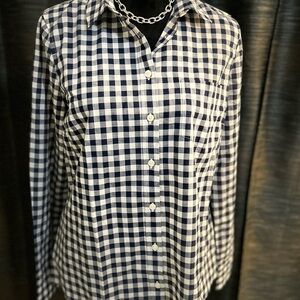 J. Crew Navy and White Gingham Button-Front Shirt